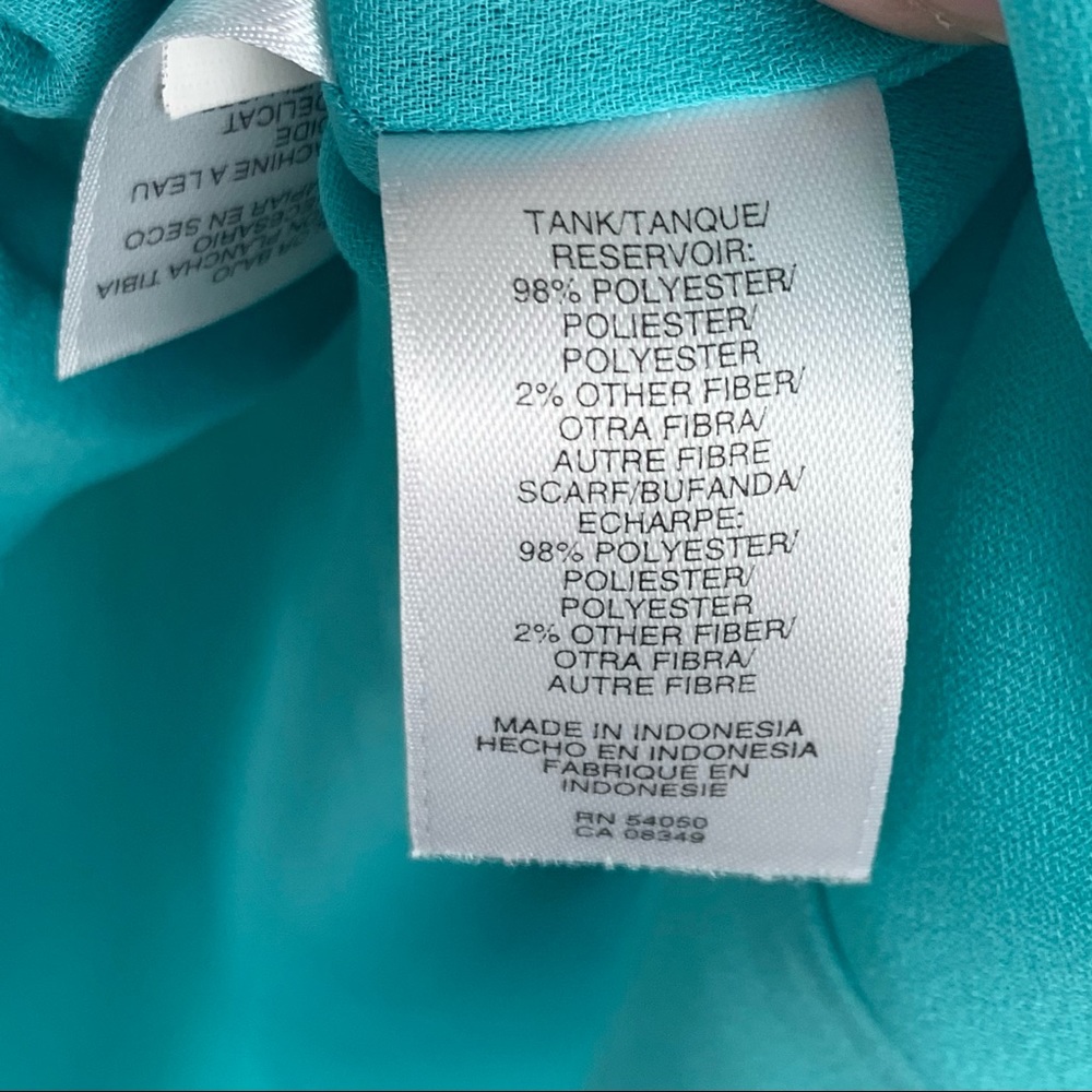 Kasper Large Tank Top Shark Bite Hem Teal Turquoise Metallic Career sheer lined - Picture 7 of 7